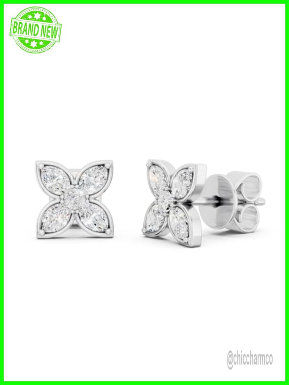 Sterling Silver Marquise Lab Grown Diamond Stud Earrings 0.5 Ctw Push Back
